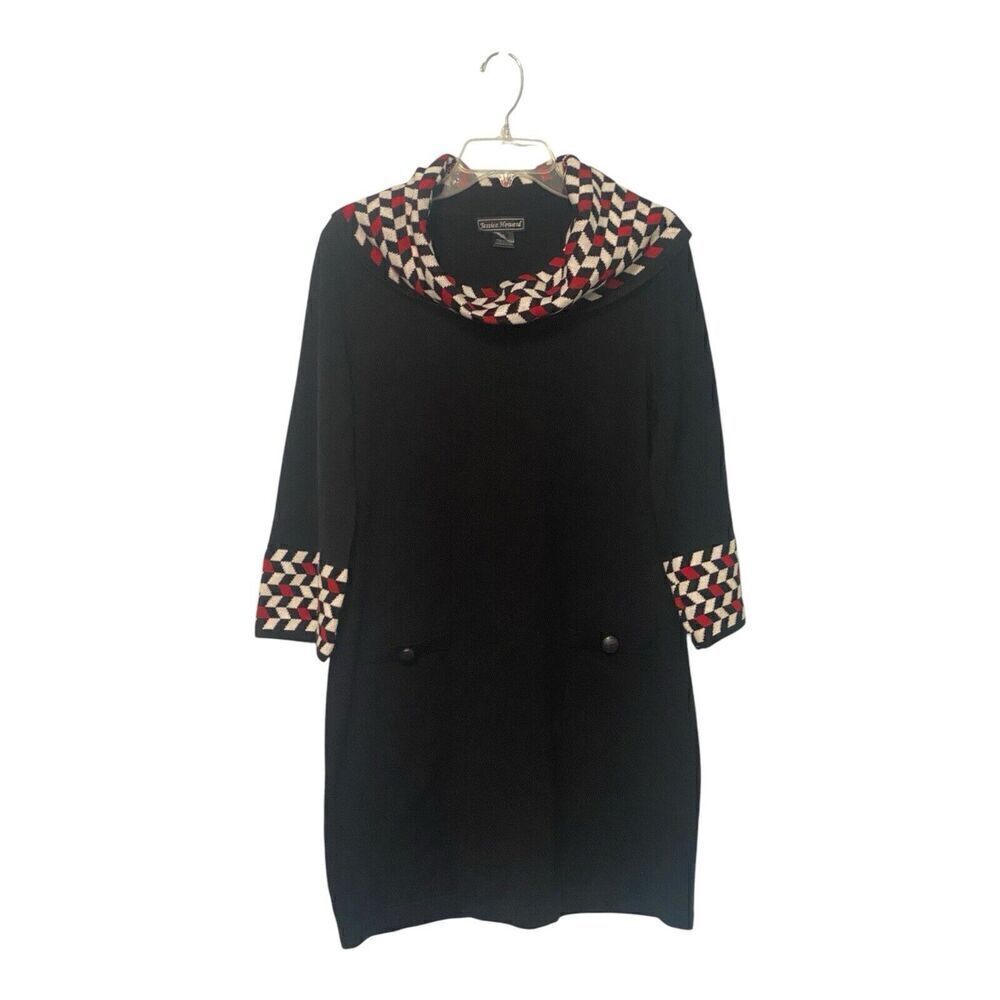 Jessica Howard Women's PL Abstract Pattern Cowl Neck Fitted Sweater Dress Black